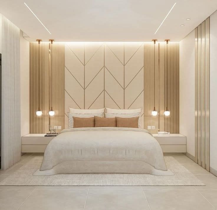 Contemporary Bedroom with Acoustic Wood Louver Feature Accent Wall #65